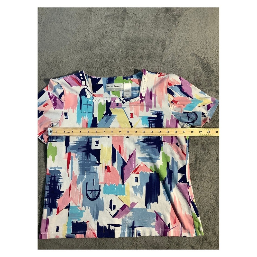 Alfred Dunner Petite PS Top Short Sleeve Square Neck Beaded Abstract Brushstroke - Picture 3 of 6